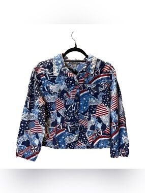 Gaudy Couture Patriotic Print Denim Jacket - Blue Red White